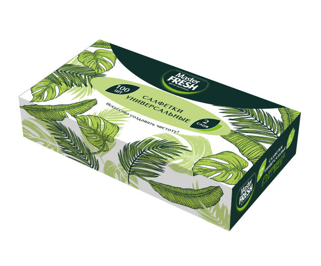 Master FRESH салфетки бумажные в коробочке, 100 шт, сложение нон-стоп, вытяжные Master FRESH салфетки бумажные в коробочке, 100 шт, сложение нон-стоп, вытяжные
