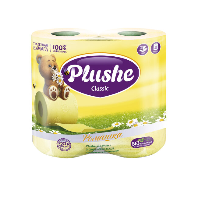 Plushe Classic туалетная бумага 4 рулона 2 слоя 18м Ромашка Plushe Classic туалетная бумага 4 рулона 2 слоя 18м Ромашка