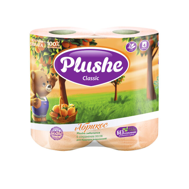Plushe Classic туалетная бумага 4 рулона 2 слоя 18м Абрикос