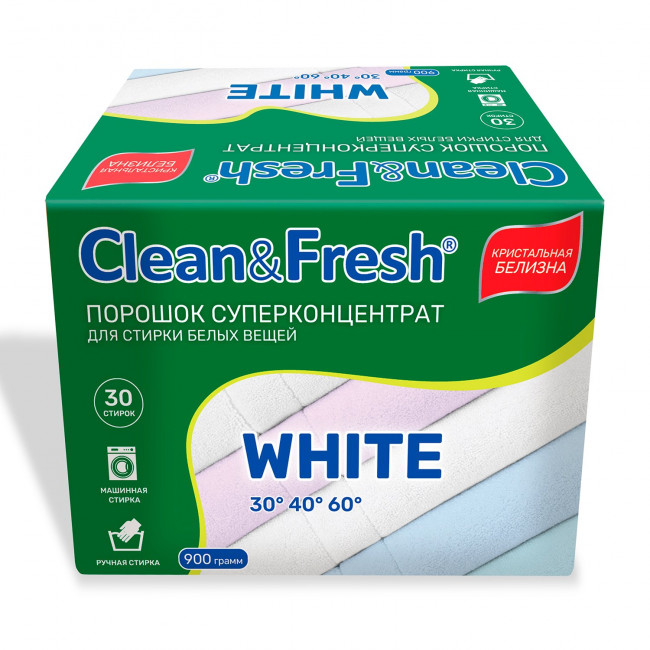 Clean&Fresh порошок суперконцентрат для стирки белого белья 900г Clean&Fresh порошок суперконцентрат для стирки белого белья 900г