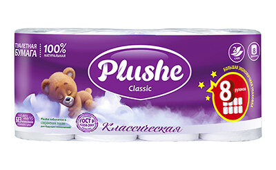 Plushe Classic туалетная бумага 8 рулонов 2 слоя 18м Белая Plushe Classic туалетная бумага 8 рулонов 2 слоя 18м Белая