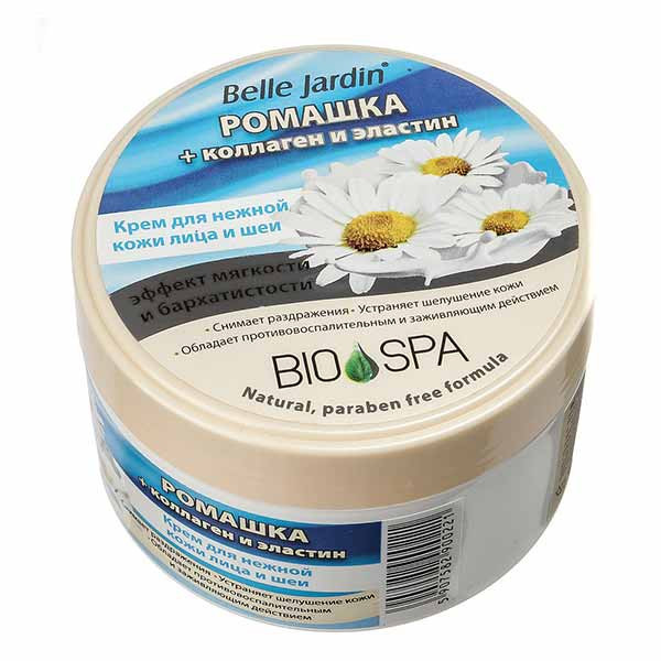 Belle Jardin Bio Spa Крем для нежной кожи лица и шеи Ромашка+Коллаген и эластин, эффект мягкости и бархатистости, 200 мл Belle Jardin Bio Spa Крем для нежной кожи лица и шеи Ромашка+Коллаген и эластин, эффект мягкости и бархатистости, 200 мл