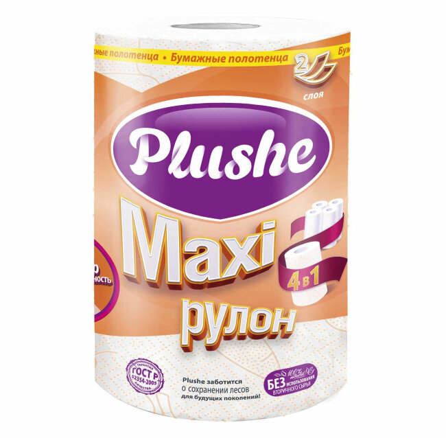 Plushe MAXI полотенце бумажное 1 рулон 2 слоя 40м Plushe MAXI полотенце бумажное 1 рулон 2 слоя 40м