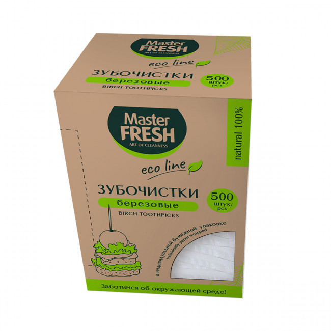 Master FRESH ЭКО Зубочистки ЭКО в бум.инд. упаковке и в картон коробке, 500шт Master FRESH ЭКО Зубочистки ЭКО в бум.инд. упаковке и в картон коробке, 500шт