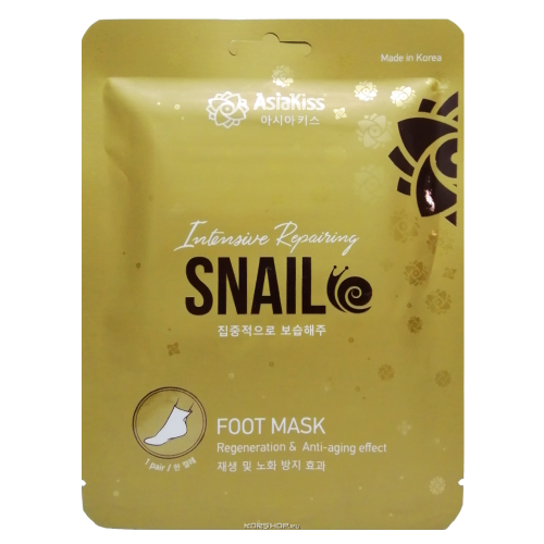 ASIAKISS интенсивно-восстанавливающая маска-носки для ног «улитка» , 1 пара ASIAKISS интенсивно-восстанавливающая маска-носки для ног «улитка» , 1 пара