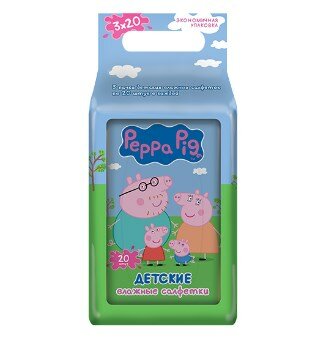 Peppa Pig ТРИО №20 влажные детские салфетки (3 упак по 20 салфеток) Peppa Pig ТРИО №20 влажные детские салфетки (3 упак по 20 салфеток)