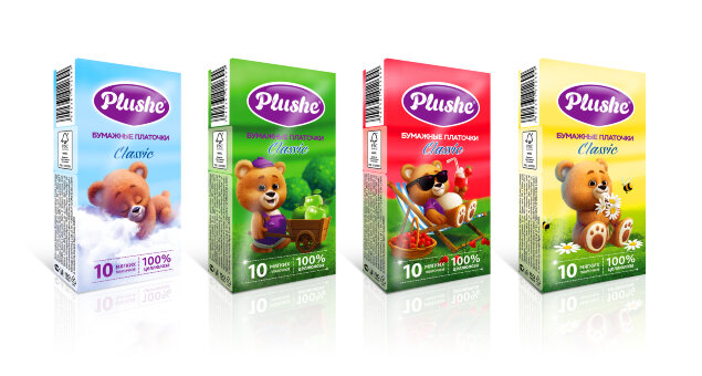 Plushe Classic платочки носовые 2 слоя Мишки, 10листов