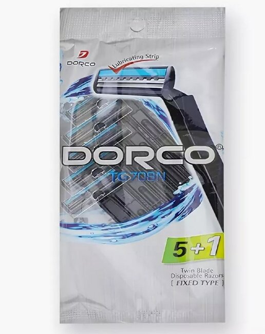 DORCO одноразовые бритвы 5+1 шт, 2 лезвия, увлажняющая полоска