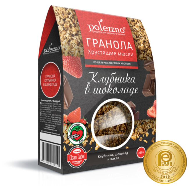 Polezzno Гранола "Клубника в шоколаде", 250 гр Polezzno Гранола "Клубника в шоколаде", 250 гр