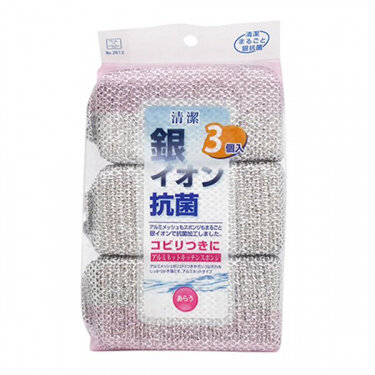 Губка кухонная антибактериальная с ионами серебра в алюминиевой сеточке Kokubo, 3 шт Губка кухонная антибактериальная с ионами серебра в алюминиевой сеточке Kokubo, 3 шт