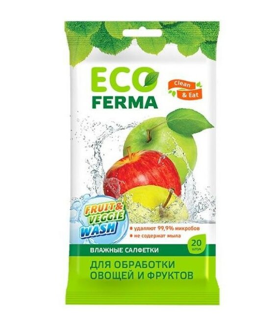 Влажные салфетки для овощей и фруктов ECO Ferma 20 штук Влажные салфетки для овощей и фруктов ECO Ferma 20 штук