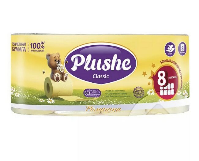 Plushe Classic туалетная бумага 2 слоя 8 рулонов 18м Ромашка