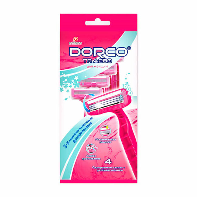 DORCO женские одноразовые бритвы 4 шт, 3 лезвия, плавающая головка и увлажняющая полоска