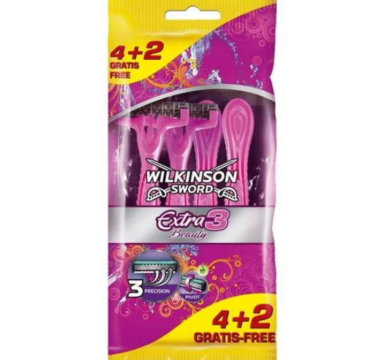 Станок для бритья одноразовый Schick (Wilkinson Sword) EXTRA-3 Beauty (4+2шт.) для женщин Станок для бритья одноразовый Schick (Wilkinson Sword) EXTRA-3 Beauty (4+2шт.) для женщин