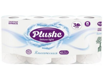 Plushe Deluxe туалетная бумага 3 слоя 8 рулонов 15м Классическая