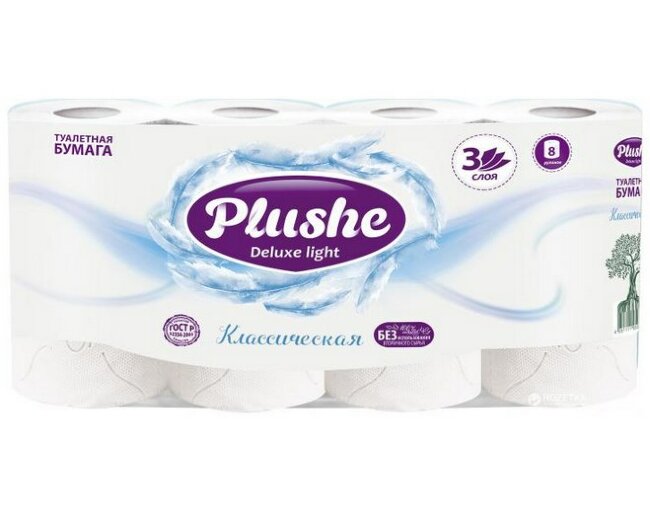 Plushe Deluxe туалетная бумага 3 слоя 8 рулонов 15м Классическая Plushe Deluxe туалетная бумага 3 слоя 8 рулонов 15м Классическая
