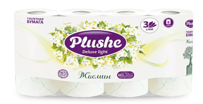 Plushe Deluxe туалетная бумага 3 слоя 8 рулонов 15м Жасмин Plushe Deluxe туалетная бумага 3 слоя 8 рулонов 15м Жасмин