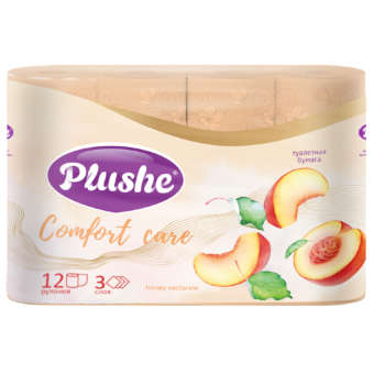 ТБ Plushe Comfort Care Honey Nectarine, 12 рул 3 слоя *16м, перс, аром