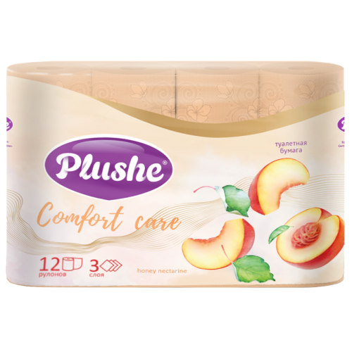 ТБ Plushe Comfort Care Honey Nectarine, 12 рул 3 слоя *16м, перс, аром