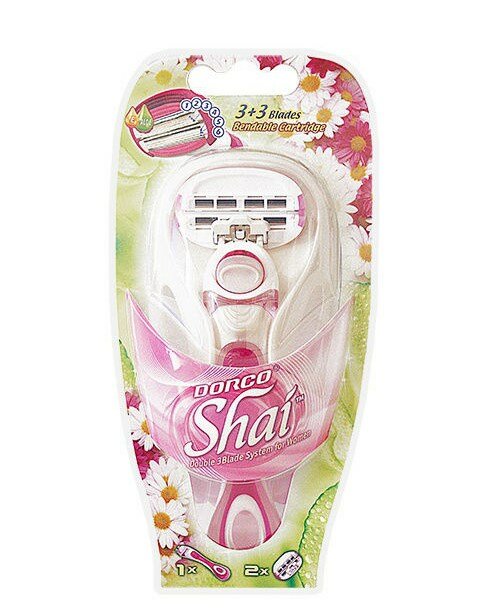 DORCO SHAI Sweetie Женская бритвенная система + 2 кассеты, 6 лезвий на двойной сгибаемой головке, прорезиненная ручка, микрогребень и увлажняющая полоска.