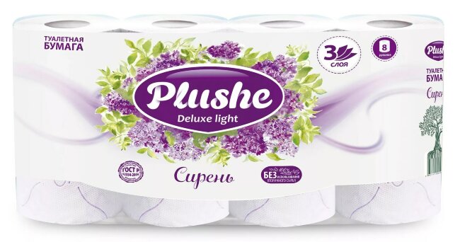 Plushe Deluxe туалетная бумага 3 слоя 8 рулонов 15м Сирень Plushe Deluxe туалетная бумага 3 слоя 8 рулонов 15м Сирень