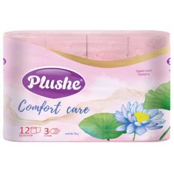 ТБ Plushe Comfort Care Water Lily, 12 рул 3 слоя *16м, розовый, аром