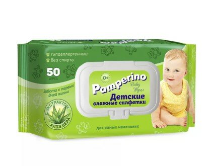 Pamperino №50 детские влажные салфетки с пластиковым клапаном Pamperino №50 детские влажные салфетки с пластиковым клапаном