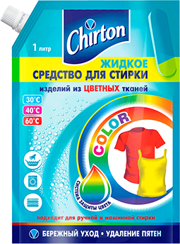 Chirton Жидкое средство для стирки Цветных тканей 1000мл Дой-Пак. Chirton Жидкое средство для стирки Цветных тканей 1000мл Дой-Пак.