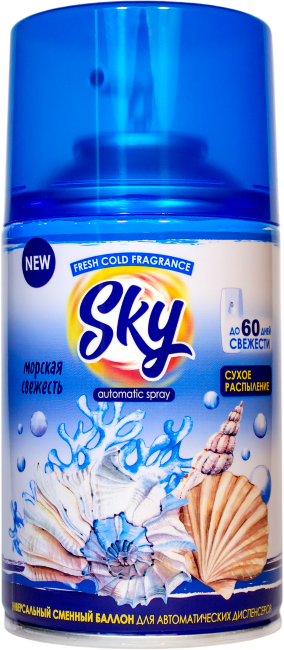 Запасной баллон для диспенсеров SKY Морская свежесть 250мл (подходит для Glade, Airwick) Запасной баллон для диспенсеров SKY Морская свежесть 250мл (подходит для Glade, Airwick)