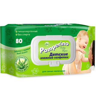 Pamperino  №80 детские влажные салфетки  с пластиковым клапаном