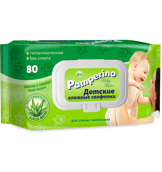 Pamperino  №80 детские влажные салфетки  с пластиковым клапаном