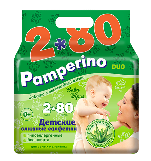 Pamperino  DUO №80 * 2 детские влажные салфетки 