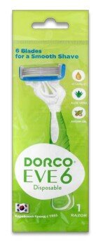 DORCO EVE6 Женский бритвенный станок 1шт, 6 лезвий, прорезиненная ручка, микрогребень и увлажняющая полоска, плавающая головка DORCO EVE6 Женский бритвенный станок 1шт, 6 лезвий, прорезиненная ручка, микрогребень и увлажняющая полоска, плавающая головка