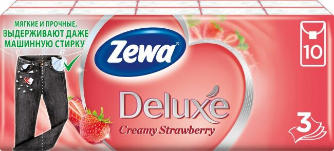 Платочки бумажные носовые Zewa Deluxe Клубника (10x10 шт.) Платочки бумажные носовые Zewa Deluxe Клубника (10x10 шт.)
