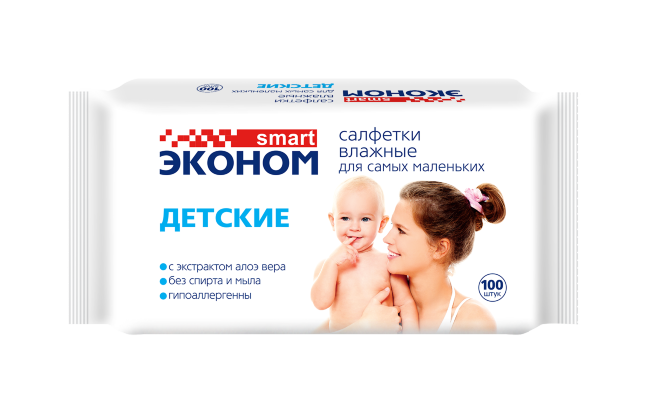 Эконом Smart №100 влажные салфетки детские с алоэ