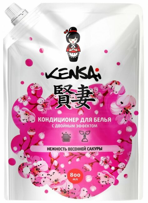 Kensai Кондиционер для белья с двойным эффектом "Нежность весенней сакуры" 800мл Kensai Кондиционер для белья с двойным эффектом "Нежность весенней сакуры" 800мл