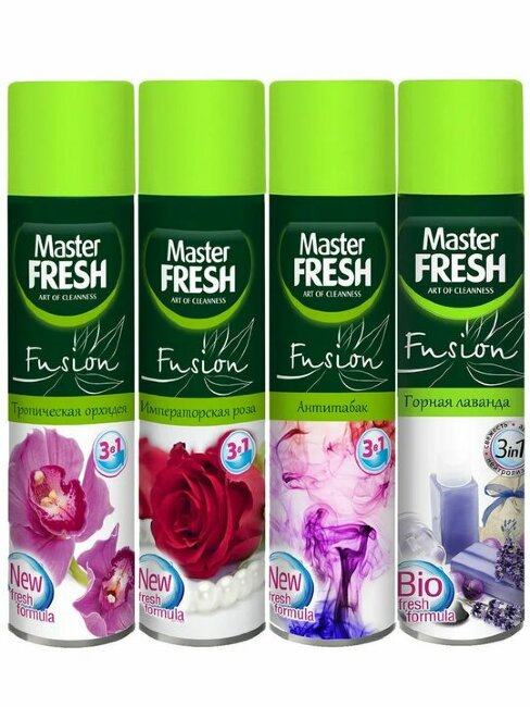 Master FRESH Освежитель воздуха Fusion BIO Fresh 3 в 1 Mix 3, набор 4шт х 300мл Горная лаванда, Тропическая орхидея, Императорская роза, Антитабак 300мл Master FRESH Освежитель воздуха Fusion BIO Fresh 3 в 1 Mix 3, набор 4шт х 300мл Горная лаванда, Тропическая орхидея, Императорская роза, Антитабак 300мл