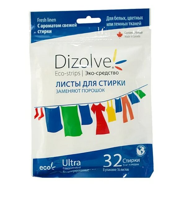 Dizolve биоразлагаемые листы 32 стирки аромат "Свежей стирки" Dizolve биоразлагаемые листы 32 стирки аромат "Свежей стирки"