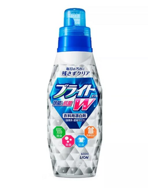 Отбеливатель Lion "Bright W" жидкий дезинфицирующий, для цветного белья, удаляет желтизну/600мл