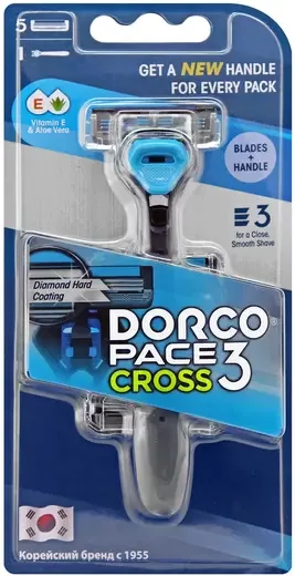 Dorco Pace СROSS 3  бритвенный станок + (5 кассет CROSS)  с 3 лезвиями,
