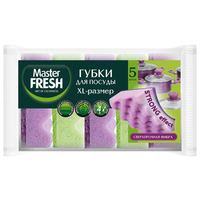 Master FRESH Губки д/мытья посуды XL-размер STRONG effect, 5шт Master FRESH Губки д/мытья посуды XL-размер STRONG effect, 5шт