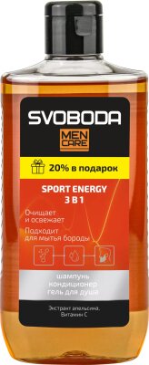 Шампунь для волос SVOBODA MEN CARE 290мл Шампунь-кондиционер-гель для душа 3в1 SPORT ENERGY