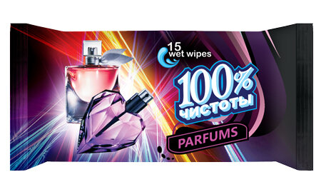 Влажные салфетки 100% чистоты Парфюм 15шт Влажные салфетки 100% чистоты Парфюм 15шт