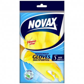 Novax Перчатки хозяйственные из Латекса с хлопком желтые размер S Novax Перчатки хозяйственные из Латекса с хлопком желтые размер S