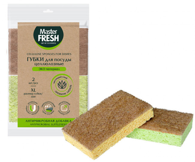 Master FRESH ЭКО целлюлозные губки д/посуды с АГАВОЙ XXL-размер, 2шт
