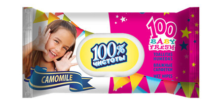 Влажные салфетки детские 100% чистоты Ромашка 100шт, Клапан Влажные салфетки детские 100% чистоты Ромашка 100шт, Клапан