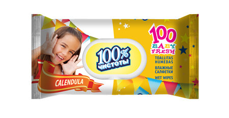 Влажные салфетки детские 100% чистоты Календула 100шт, Клапан Влажные салфетки детские 100% чистоты Календула 100шт, Клапан