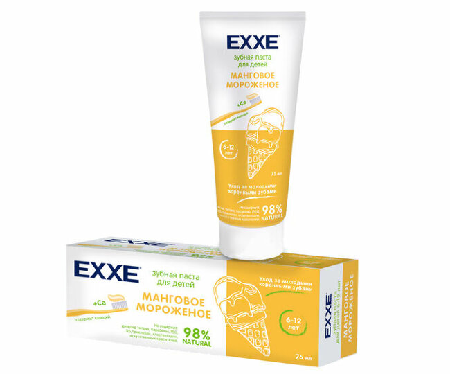 EXXE Детская зубная паста с кальцием "Манговое мороженое", 75 мл (с 6 лет)