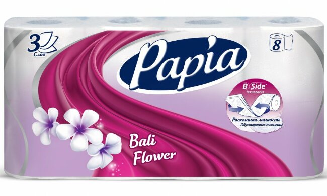 Туалетная бумага Papia 3 слоя, аромат Bali Flower 8рул Туалетная бумага Papia 3 слоя, аромат Bali Flower 8рул