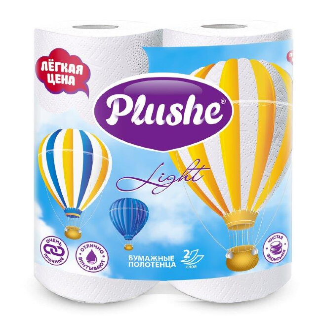Plushe Light полотенце бумажное 2 рулона 2слоя 10м *20см Plushe Light полотенце бумажное 2 рулона 2слоя 10м *20см